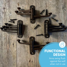 Load image into Gallery viewer, Pack of 4 cast Iron SWIVEL COAT HOOKS Black 3-Hinge Wall &amp; Door Mounted Vintage Style Hooks
