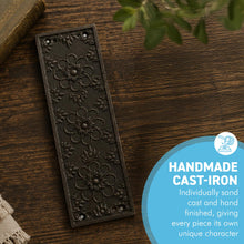Load image into Gallery viewer, The Ellerker – Hand-Cast Ornate Finger Plate in Antique Iron
