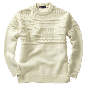 Pure British Wool Guernsey Sweater | Large | Ecru neutral colour | 100% British wool with a traditional textured pattern | Crew neck | Fisherman jumper | Tight knit weave