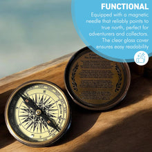 Load image into Gallery viewer, Replica 1885 Stanley Marine Pocket Compass with Robert Frost Poem, Antique Brass Finish, Collectible Gift for Adventurers
