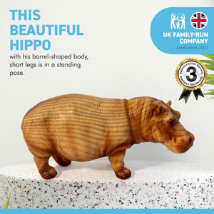HIPPOPOTOMOUS IN WOOD EFFECT RESIN  |Ornaments for The Home | Home Accessories | Hippo Lover Gift Birthday Friendship Gifts | Wildlife Animal Lover Gift| Hippo Statue