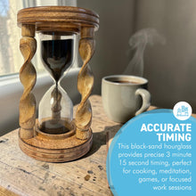 Load image into Gallery viewer, ROSEWOOD HOURGLASS SAND TIMER – 3-Minute Wooden Timer for Home, Office, Desk Décor &amp; Gift
