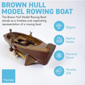 BROWN HULL MODEL ROWING BOAT | Sailing | Yacht | Boats | Models | Nautical Gift | Sailing Ornaments | Boat on Stand | 14cm (L) x 5cm (H) x 5.5cm (W)
