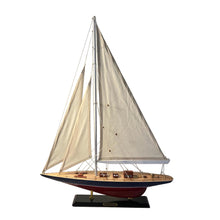 Load image into Gallery viewer, Detailed 50cm long wooden model Endeavour J Class Sailing Yacht | Americas Cup Racing Yacht | Nautical ornament | sailboat model | Endeavour sailing ship model | Fully assembled model boat kit
