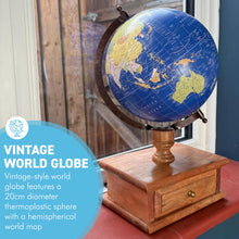 Load image into Gallery viewer, 20cm Globe with Wooden Base &amp; Drawer - Rotating Vintage World Globe, Educational Geographic Desktop Accessory
