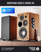 Load image into Gallery viewer, Brand New Majority D100X Walnut Active Bookshelf Speakers – 100W Bluetooth 5.3 Stereo Hi-Fi System for Turntables, TV, PC &amp; Vinyl Lovers
