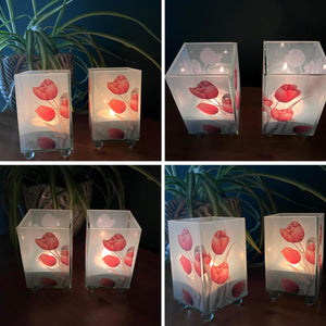 Set of 2 Elegant Red Tulip Glass Votive Candle Holders – Decorative Accent for Warm Ambiance, Ideal for Home Decor, Gifts & Special Occasions