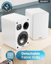 Load image into Gallery viewer, Refurbished Majority White 𝗕𝗢𝗢𝗞𝗦𝗛𝗘𝗟𝗙 𝗣𝗔𝗦𝗦𝗜𝗩𝗘 𝗦𝗣𝗘𝗔𝗞𝗘𝗥𝗦 |Hi-Fi Stereo Speakers Pair for Tuners Hi-Fi systems with build in amplifiers | Stereo 2.0, 60W RMS | Solid Build and Compact Size D70X Passive

