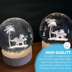 Set of Two 3D Crystal Ball Night Light USB Lamp with Elephant designs, elegant modern illumination for any room
