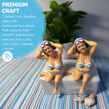 Load image into Gallery viewer, 2 Retro Style Fat Bathing Ladies in Blue Striped Bikinis, Novelty Bathroom Figurines
