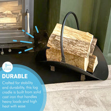 Load image into Gallery viewer, 𝗖𝗔𝗦𝗧 𝗜𝗥𝗢𝗡 𝗟𝗢𝗚 𝗛𝗢𝗟𝗗𝗘𝗥 𝗙𝗜𝗥𝗘𝗪𝗢𝗢𝗗 𝗕𝗔𝗦𝗞𝗘𝗧 𝗟𝟰𝟴 𝘅 𝗪𝟯𝟰 | Durable Fireside Log Storage Cradle | 4 Small Standing Feet for Fireplace | Wood Burner | Firewood Accessories | Tidy Hearth
