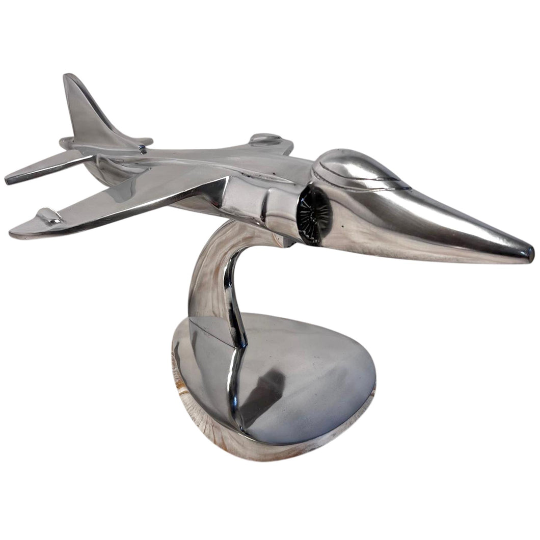 Harrier Military Heritage Metal Model – Polished Aluminium Aviation Display Piece, 42cm x 25cm, Iconic Jump Jet Design for Home & Office Decor