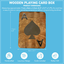 Load image into Gallery viewer, Handcrafted 𝗪𝗢𝗢𝗗𝗘𝗡 𝗣𝗟𝗔𝗬𝗜𝗡𝗚 𝗖𝗔𝗥𝗗 𝗕𝗢𝗫 with Silver Ace of Spades Inlay – Single Deck Storage Case with Playing Cards, Poker Gift for Card Players
