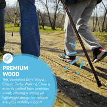 Load image into Gallery viewer, Varnished Dark Wood Classic Derby Walking Stick
