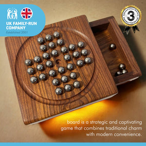 WOODEN SOLITAIRE WITH DRAWER FOR STORING THE METAL MARBLES| Travel games | Wooden Games | Strategic Games | Traditional Games Loved by Adults