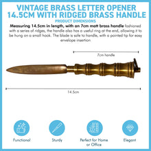 Load image into Gallery viewer, Distressed Brass Letter Opener with ridged brass handle, Envelope Opener for home or office use
