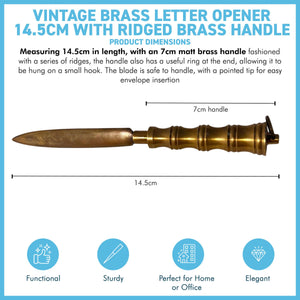 Distressed Brass Letter Opener with ridged brass handle, Envelope Opener for home or office use