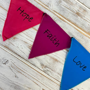 Affirmation Multi Coloured Bunting | Hope, Faith, Love, Happiness, Believe, Dream and Peace | Well Being Bunting | 190 cm length flags measure 14cm |Garland for Garden Wedding Birthday Indoor Outdoor