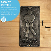 Load image into Gallery viewer, 𝗩𝗜𝗡𝗧𝗔𝗚𝗘 𝗦𝗧𝗬𝗟𝗘 𝗚𝗘𝗡𝗧𝗦/𝗠𝗘𝗡𝗦 𝗖𝗔𝗦𝗧 𝗜𝗥𝗢𝗡 𝗧𝗢𝗜𝗟𝗘𝗧 𝗗𝗢𝗢𝗥 𝗦𝗜𝗚𝗡 | 𝟯′ 𝘅 𝟲’ (𝟳𝟱𝗺𝗺 𝘅 𝟭𝟱𝟬𝗺𝗺) | Plaque | Bathroom | Wall Decor | Antique Style | Bathroom Sign | Restroom | Door Sign | Decorative Home Accessory
