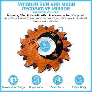 Wooden Sun and Moon Decorative Mirror | Stylish Wall Hanging for Home Decor