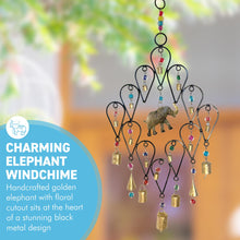 Load image into Gallery viewer, Elephant Windchime with 19 bells and brightly coloured beads, Home and Garden Ornament
