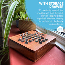 Load image into Gallery viewer, Wooden Solitaire with Drawer for Storing Marbles | Travel Games | Strategic &amp; Traditional Games | Perfect for Adults &amp; Family Fun
