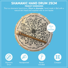 Load image into Gallery viewer, Shamanic hand drum with beater handmade in Bali with natural skin
