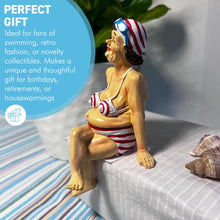 Load image into Gallery viewer, Retro Style Fat Bathing Lady in Red Striped Bikini, Novelty Bathroom Figurine
