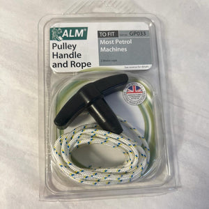 PULLEY HANDLE AND ROPE FOR LAWNMOWER | Lawn mower pull cord | Pull cord replacement to fit most petrol machines | Part number GP033 | 2 metre rope