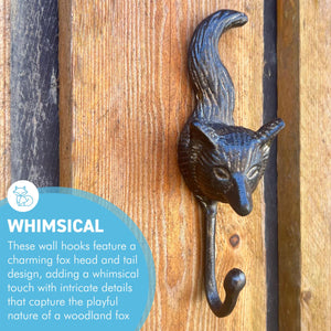 Sturdy Wall Mounted Cast Iron Fox Head Hook Hanger for Hat, Coat, Clothes - Ideal for Kitchen, Bathroom, Bedroom, Office