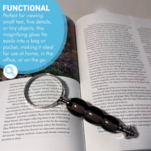 Load image into Gallery viewer, Silver Handheld Magnifying Glass with black beaded handle, Stylish Magnifier for reading

