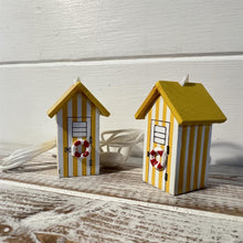 Load image into Gallery viewer, Pair of Yellow beach hut light pulls | Nautical Theme Wooden Beach Hut Cord Pull Light Pulls
