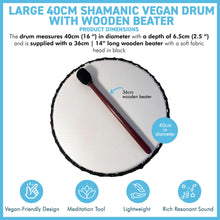 Load image into Gallery viewer, Large 40cm Shamanic Synthetic Skin Drum with wooden beater, Vegan Percussion Drum
