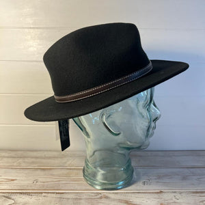 High quality black wide brim 100% wool felt fedora trilby hat - Small