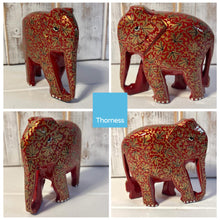 Load image into Gallery viewer, RED AMD GOLD PAPER MACHE ELEPHANT ORNAMENT | Animal Decoration | Wildlife Sculpture | Paper Mache Animal | Blue and White | Home Decor | Elephants represent Good Luck
