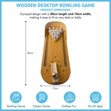 Load image into Gallery viewer, 30cm Wooden Desktop Bowling Game: 10 Pins &amp; Metal Ball - Perfect for Strategy, Party and Family Fun
