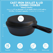 Load image into Gallery viewer, 𝗖𝗔𝗦𝗧 𝗜𝗥𝗢𝗡 𝗦𝗞𝗜𝗟𝗟𝗘𝗧 &amp; 𝗟𝗜𝗗 3.3L – Combo Cooker for Oven, Hob and campfires.
