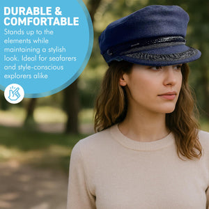 Traditional Wool Breton Cap | Size 58cm, medium,  Captain Fisherman Mariner Yachtsman Sailors, Fiddlers Cap,  Baker Boy flat cap, skipper, classic peaked French and Greek boatman's hat