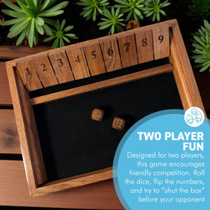 𝟮 𝗣𝗟𝗔𝗬𝗘𝗥 𝗪𝗢𝗢𝗗𝗘𝗡 𝗦𝗛𝗨𝗧 𝗧𝗛𝗘 𝗕𝗢𝗫 𝗗𝗜𝗖𝗘 𝗚𝗔𝗠𝗘 28 x 21cm Family Tabletop Game Travel Game