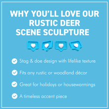 Load image into Gallery viewer, 𝗪𝗢𝗢𝗗𝗘𝗡 𝗘𝗙𝗙𝗘𝗖𝗧 𝗦𝗧𝗔𝗚 &amp; 𝗗𝗢𝗘 𝗢𝗥𝗡𝗔𝗠𝗘𝗡𝗧 – Hand-Carved Style Deer Figurine, Rustic Woodland Animal Decor for Home, Cabin, or Lodge
