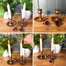 Load image into Gallery viewer, Pair of Wee Willie Winkie Chambersticks – Brass with Snuffers
