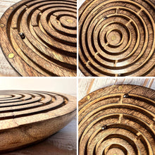 Load image into Gallery viewer, 20cm Diameter Wooden Labyrinth Maze Puzzle Board Game with 3 Silver Ball bearings
