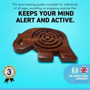 Handcrafted ELEPHANT SHAPED Wooden Labyrinth Game | HAND MAZE PUZZLE | Hand Eye Co Ordination Toy | Traditional Toy | Retro Game | Brain Teaser