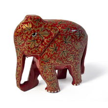 Load image into Gallery viewer, RED AMD GOLD PAPER MACHE ELEPHANT ORNAMENT | Animal Decoration | Wildlife Sculpture | Paper Mache Animal | Blue and White | Home Decor | Elephants represent Good Luck
