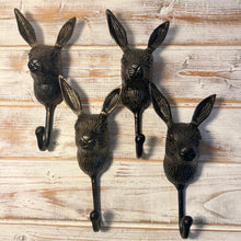 Load image into Gallery viewer, Set of Four Sturdy Wall-Mounted Cast Iron Rabbit Head Hook Hanger for Hats, Coats, Clothes - Ideal for Kitchen, Bathroom, Bedroom, Office
