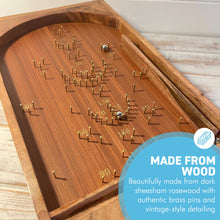 Load image into Gallery viewer, Classic vintage style TABLETOP PINBALL BAGATELLE GAME 40cm x 25cm, Spring plunger with brass pins and steel balls, Shesham Rose wood board, vintage traditional pub game
