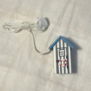 Light Blue and white beach hut light pull | Nautical Theme Wooden Beach Hut Cord Pull Light Pulls