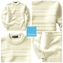 Load image into Gallery viewer, Pure British Wool Guernsey Sweater | Large | Ecru neutral colour | 100% British wool with a traditional textured pattern | Crew neck | Fisherman jumper | Tight knit weave
