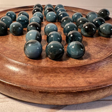 Load image into Gallery viewer, 30cm Diameter MANGO WOOD SOLITAIRE BOARD GAME with Midnight Blue Glass Marbles | |classic wooden solitaire game | strategy board game | family board game | games for one | board games
