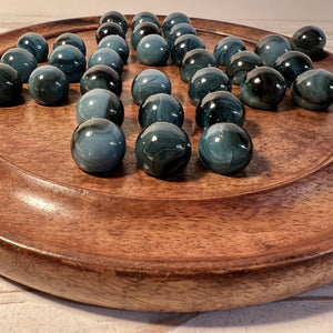 30cm Diameter MANGO WOOD SOLITAIRE BOARD GAME with Midnight Blue Glass Marbles | |classic wooden solitaire game | strategy board game | family board game | games for one | board games